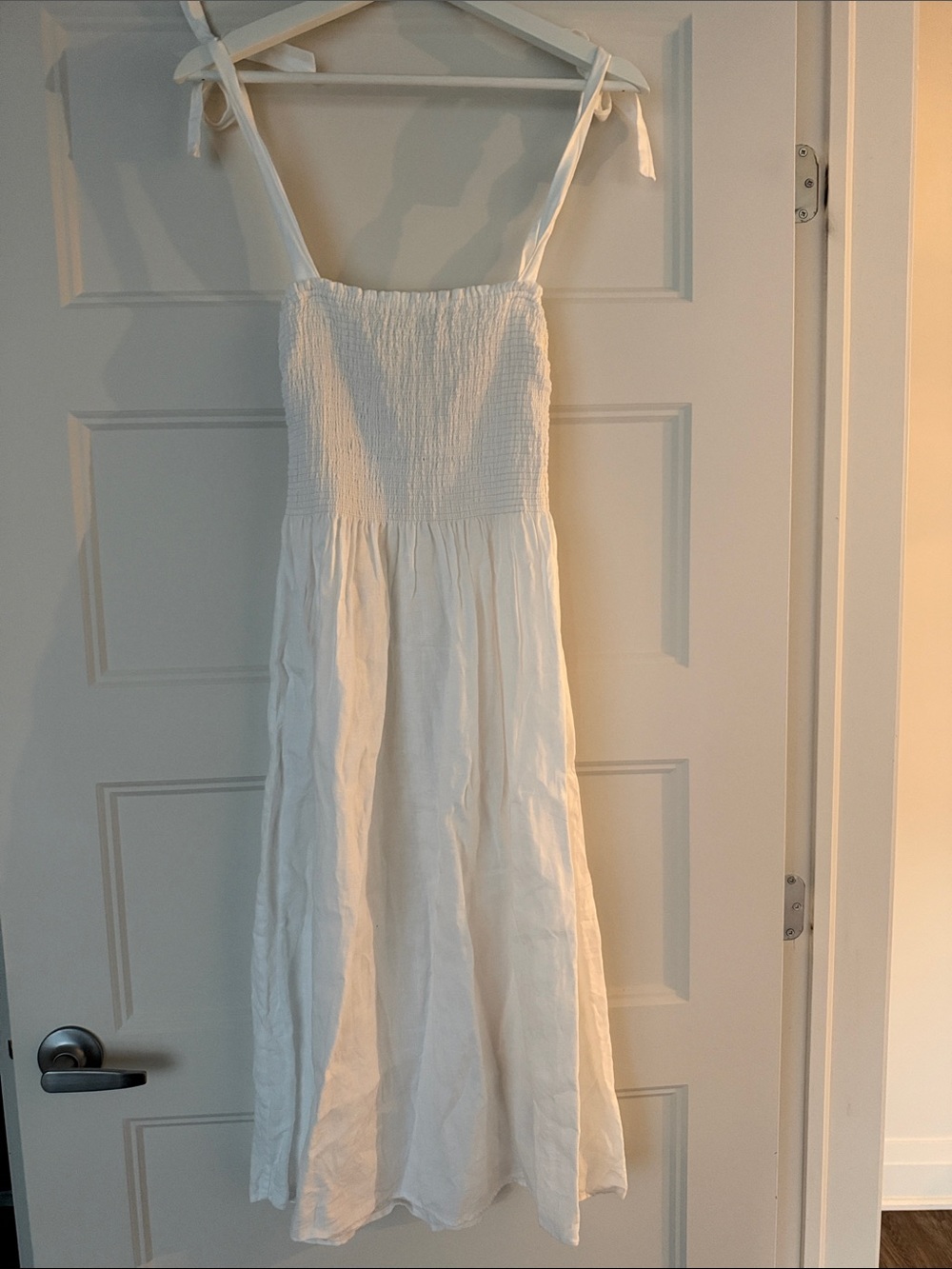 Wilfred White Smocked Maxi Dress with Tie Straps